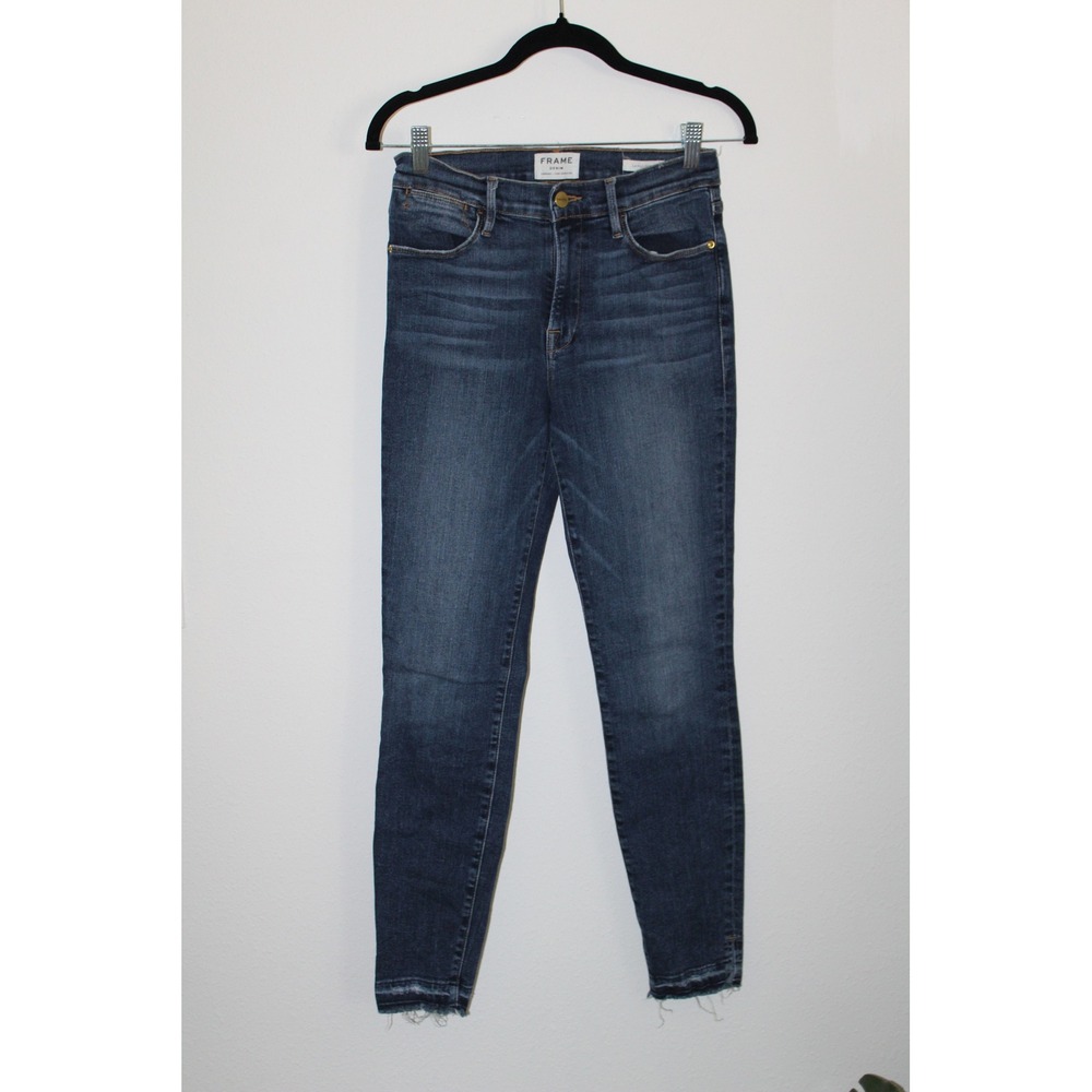 FRAME Denim Le High Skinny Jeans Ferdinand Dark Wash Raw Hem 27 LHSKSRH231